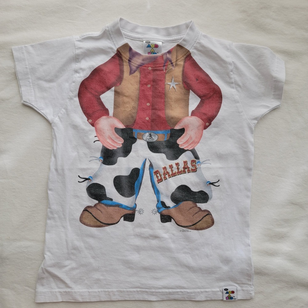 Just Add A Kid Dallas Cowboy Graphic T-Shirt White Kids XS Western Rodeo Tee